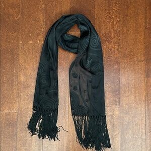 Velvet Burnout Black Swirl Scarf with Fringe, Versatile Look, Modern to Witchy